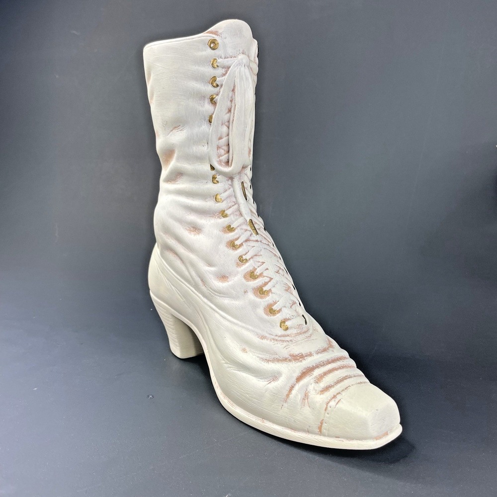 Vintage Ceramic Womens Victorian Style Lace Up Boot Vase Planter Distressed